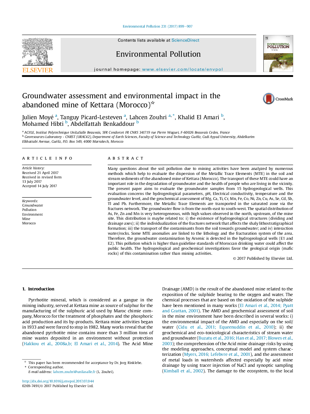 Groundwater assessment and environmental impact in the abandoned mine of Kettara (Morocco)