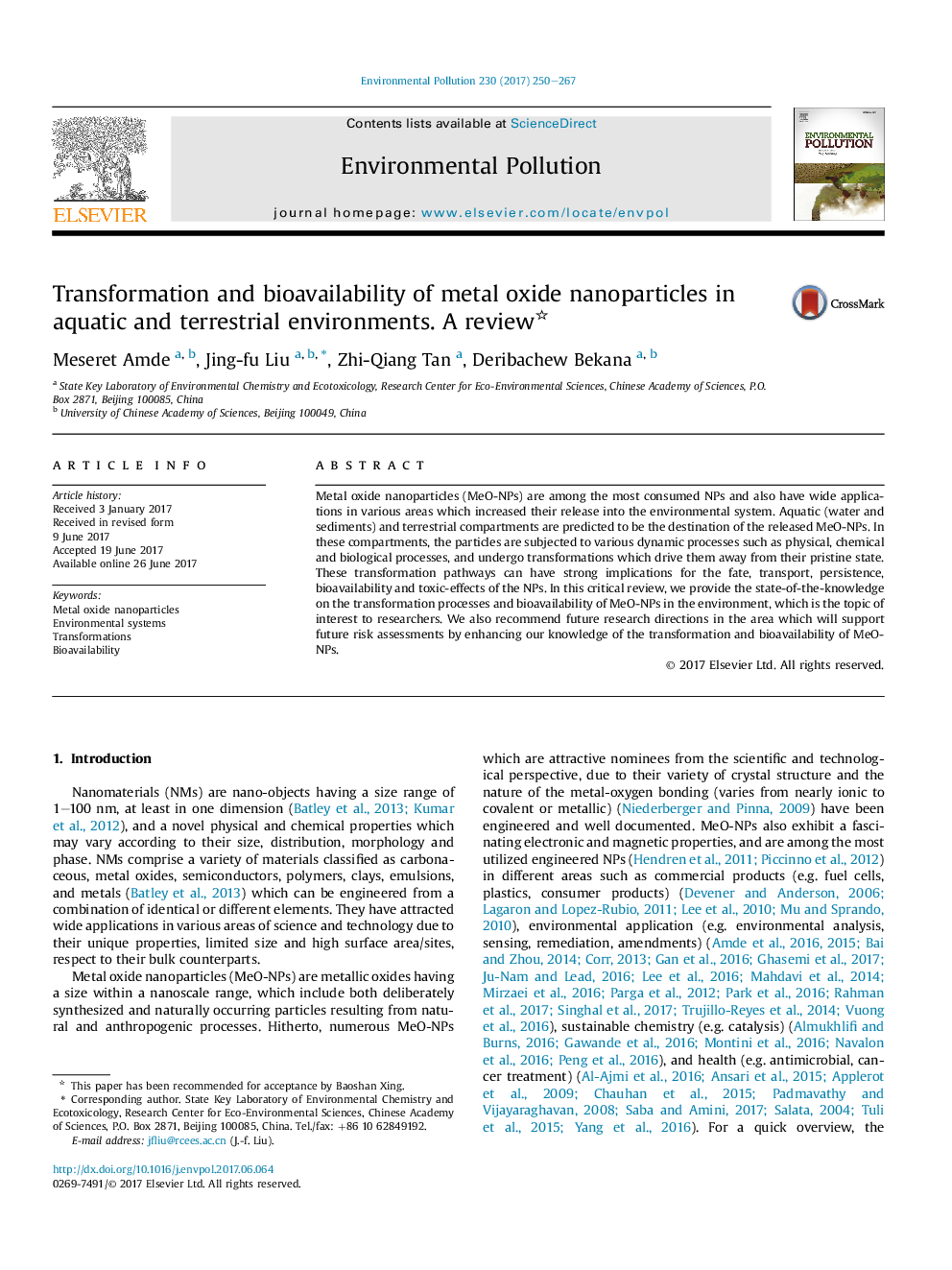 Transformation and bioavailability of metal oxide nanoparticles in aquatic and terrestrial environments. A review