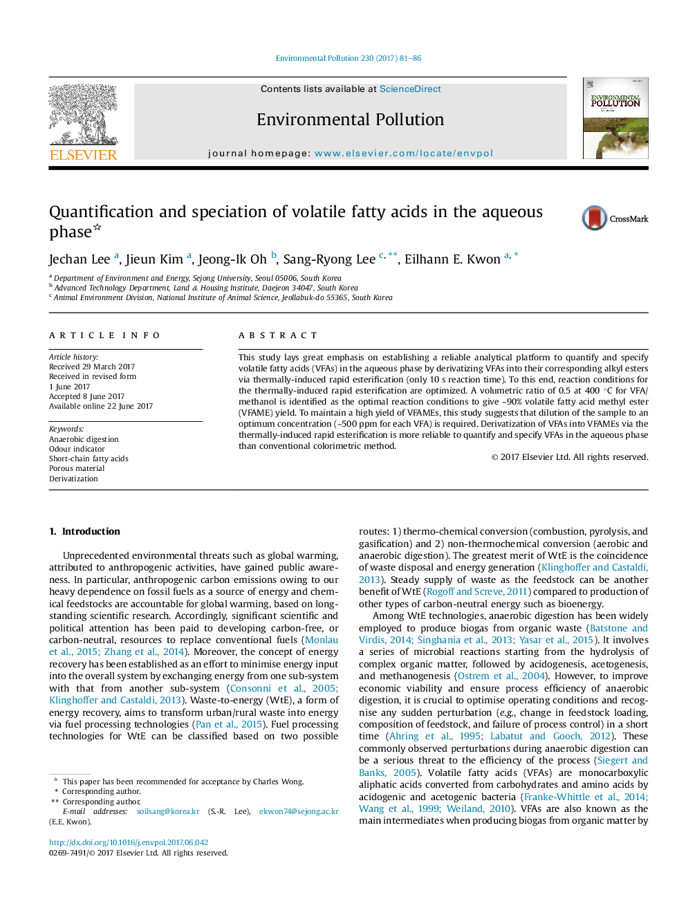 Quantification and speciation of volatile fatty acids in the aqueous phase