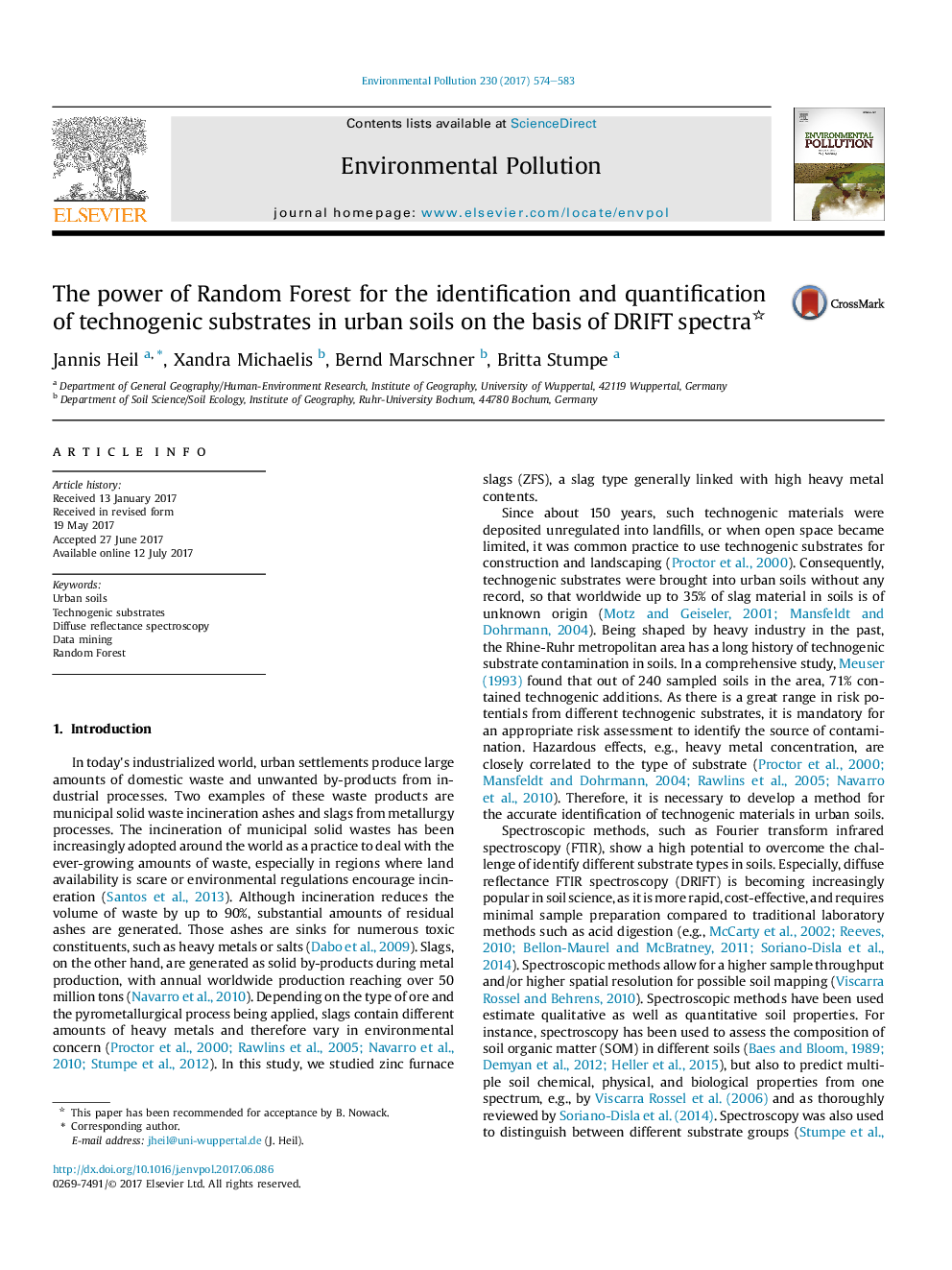 The power of Random Forest for the identification and quantification of technogenic substrates in urban soils on the basis of DRIFT spectra