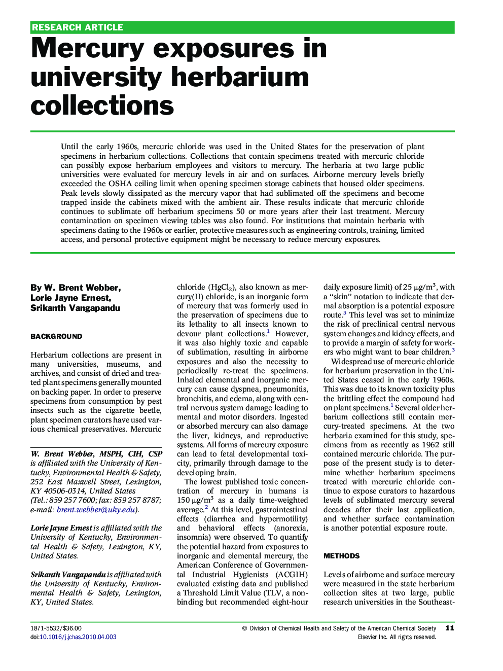 Mercury exposures in university herbarium collections