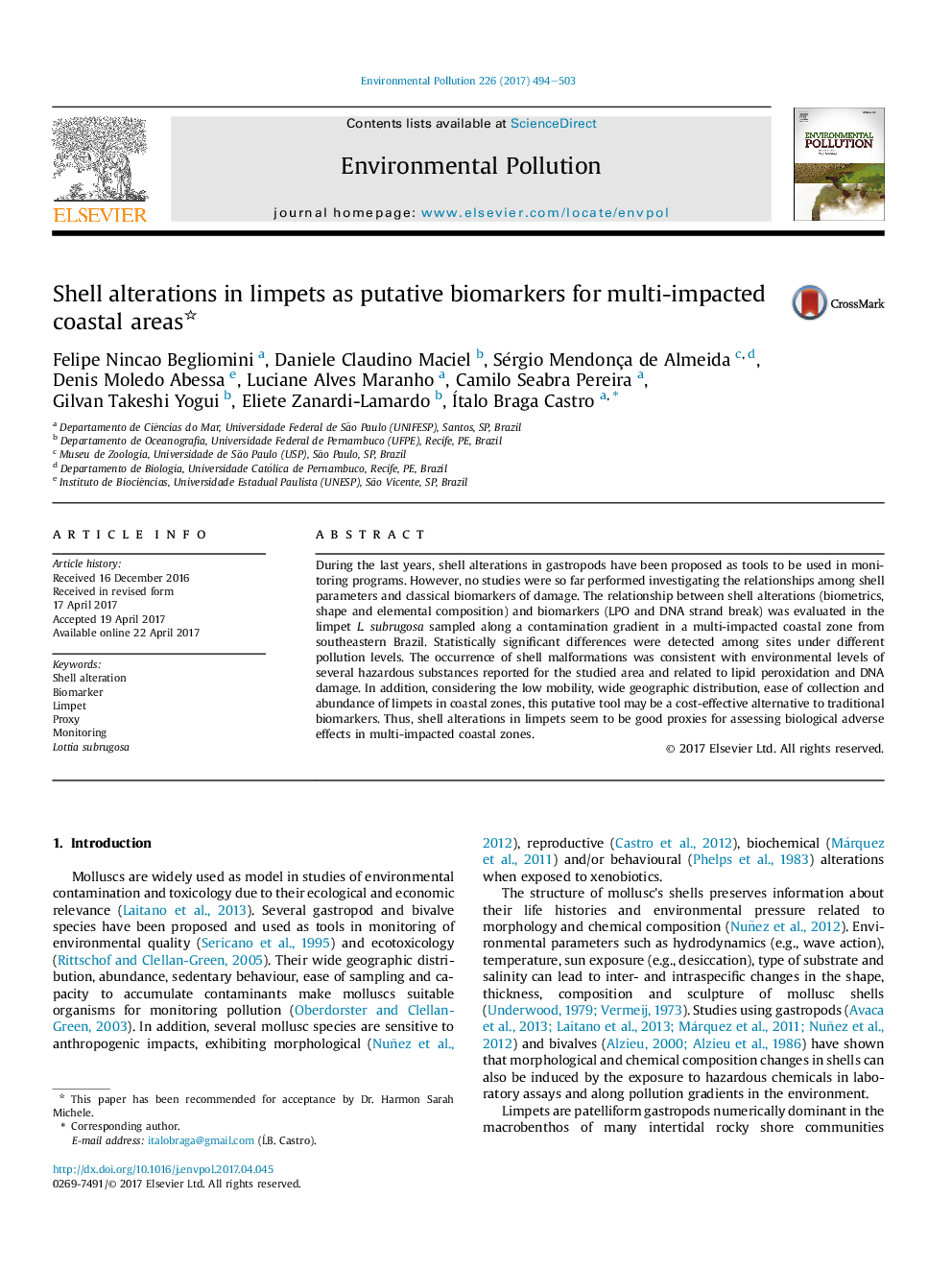 Shell alterations in limpets as putative biomarkers for multi-impacted coastal areas