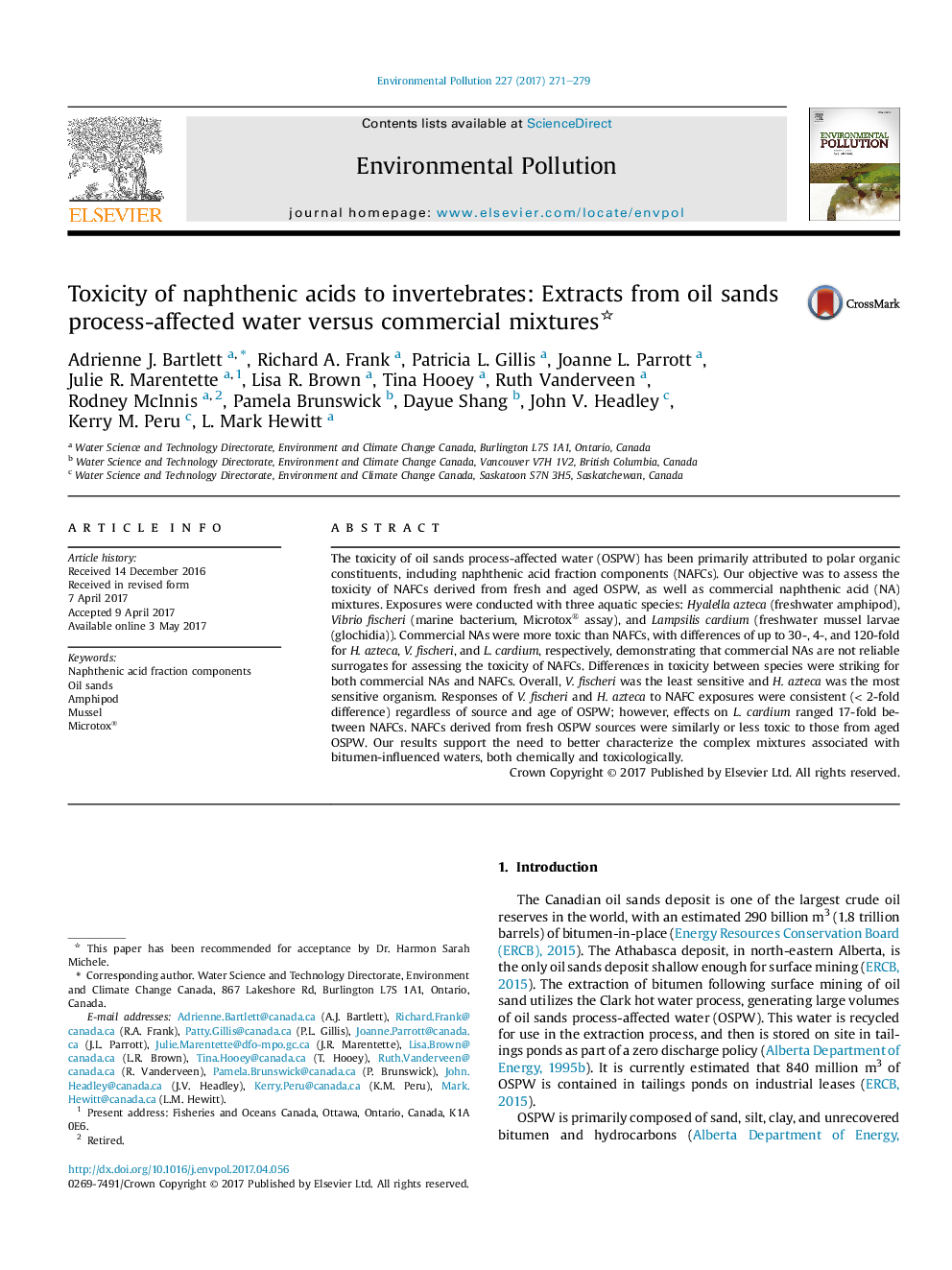 Toxicity of naphthenic acids to invertebrates: Extracts from oil sands process-affected water versus commercial mixtures