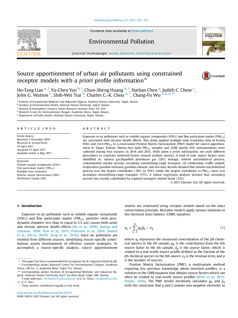 Source apportionment of urban air pollutants using constrained receptor models with a priori profile information