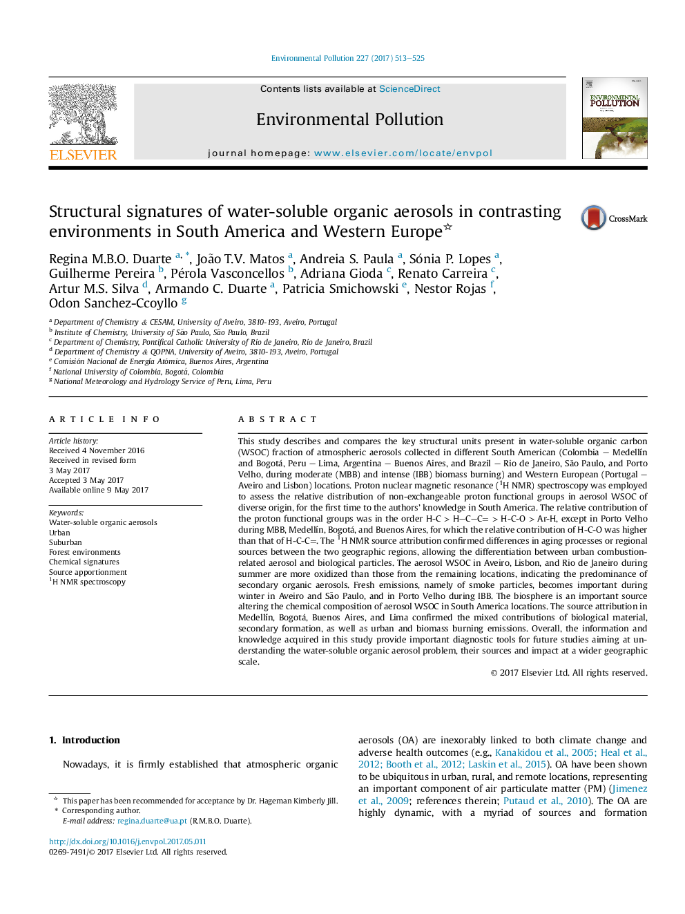 Structural signatures of water-soluble organic aerosols in contrasting environments in South America and Western Europe