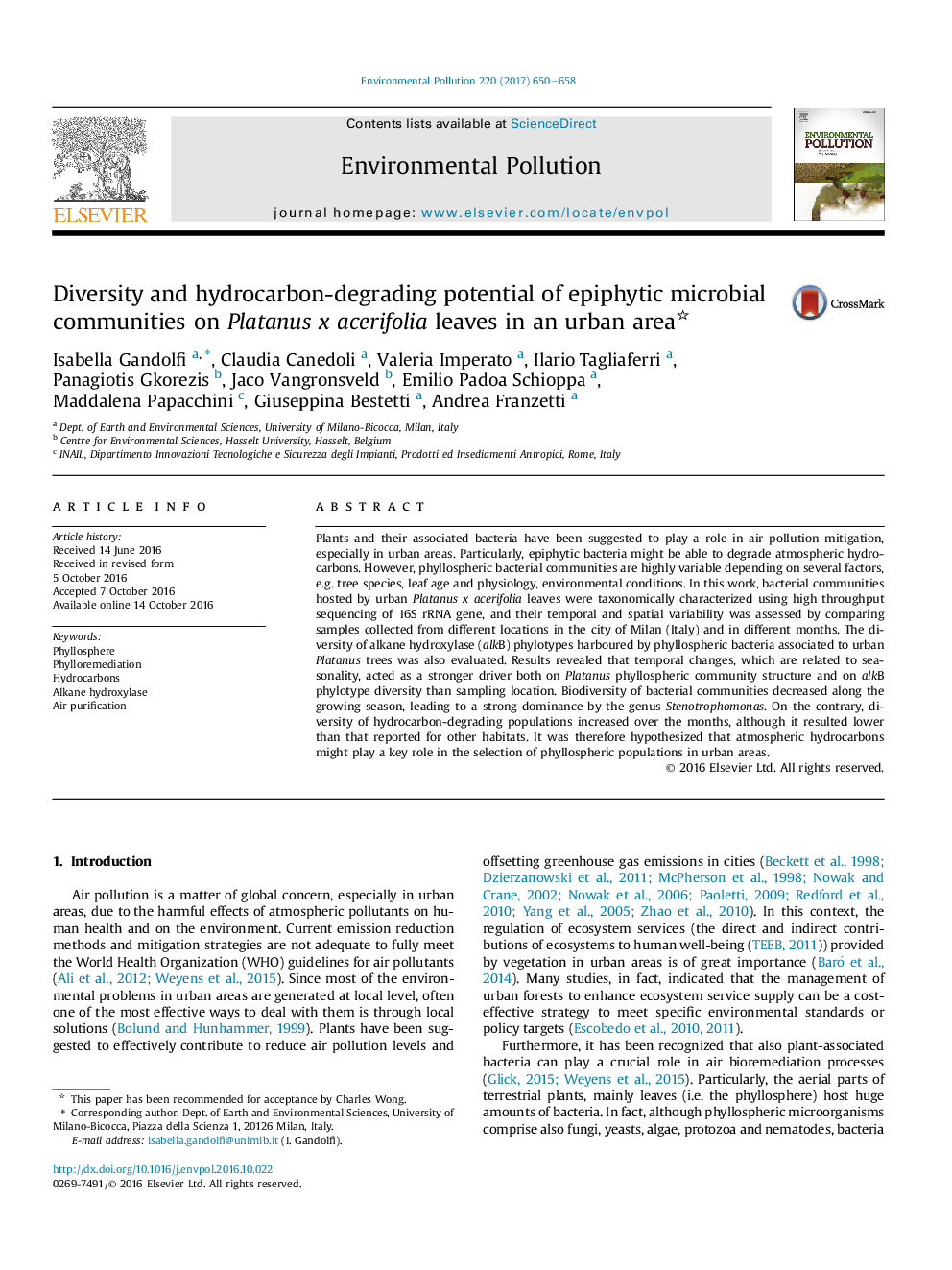 Diversity and hydrocarbon-degrading potential of epiphytic microbial communities on Platanus x acerifolia leaves in an urban area