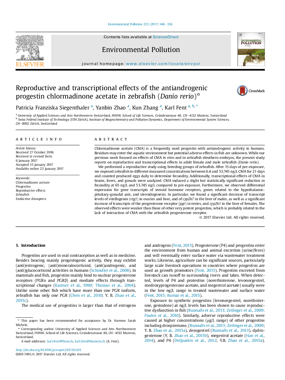 عکس صفحه اول مقاله: Reproductive and transcriptional effects of the antiandrogenic progestin chlormadinone acetate in zebrafish (Danio rerio) Reproductive and transcriptional effects of the antiandrogenic progestin chlormadinone acetate in zebrafish (Danio rerio)