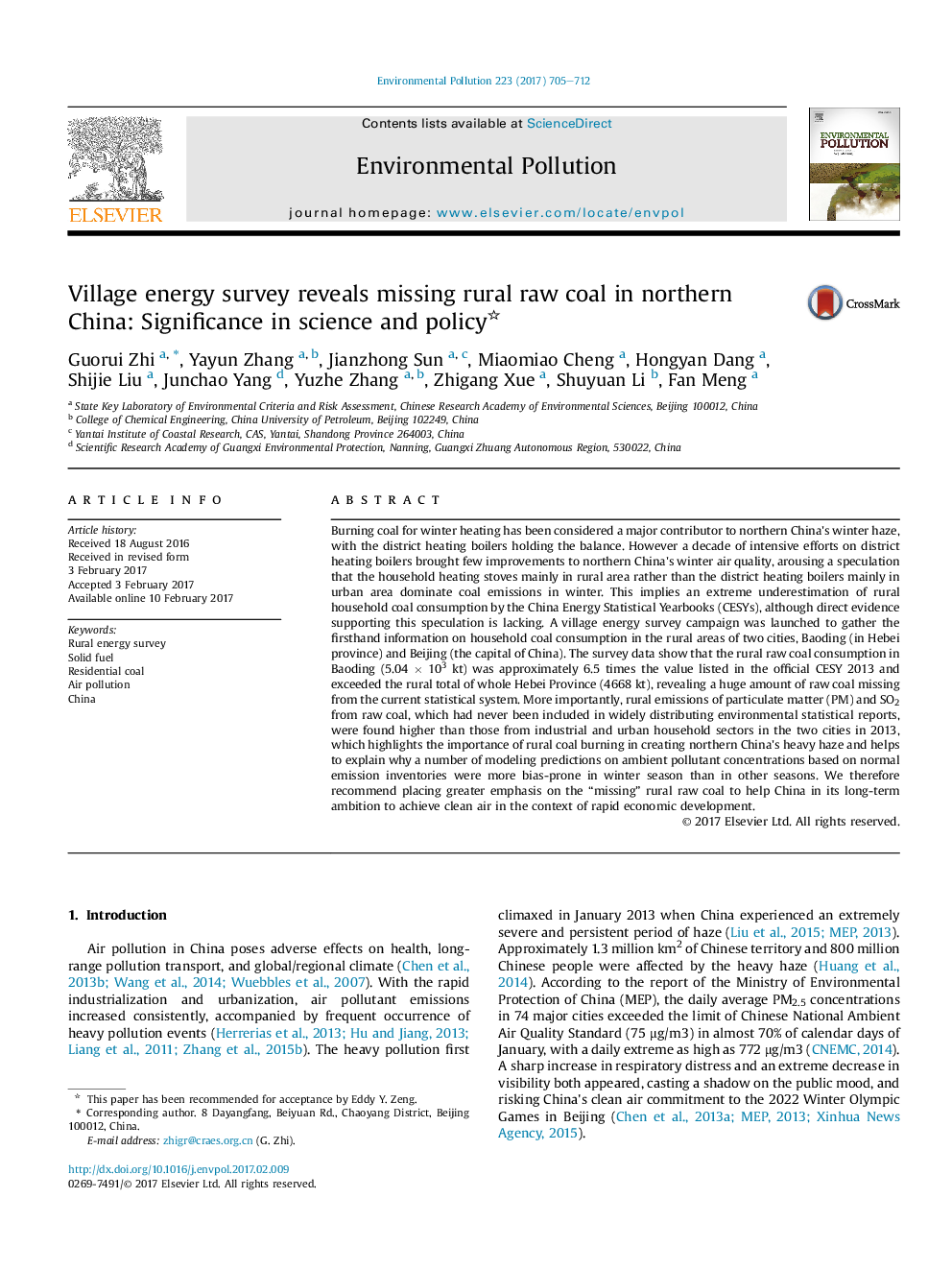 Village energy survey reveals missing rural raw coal in northern China: Significance in science and policy