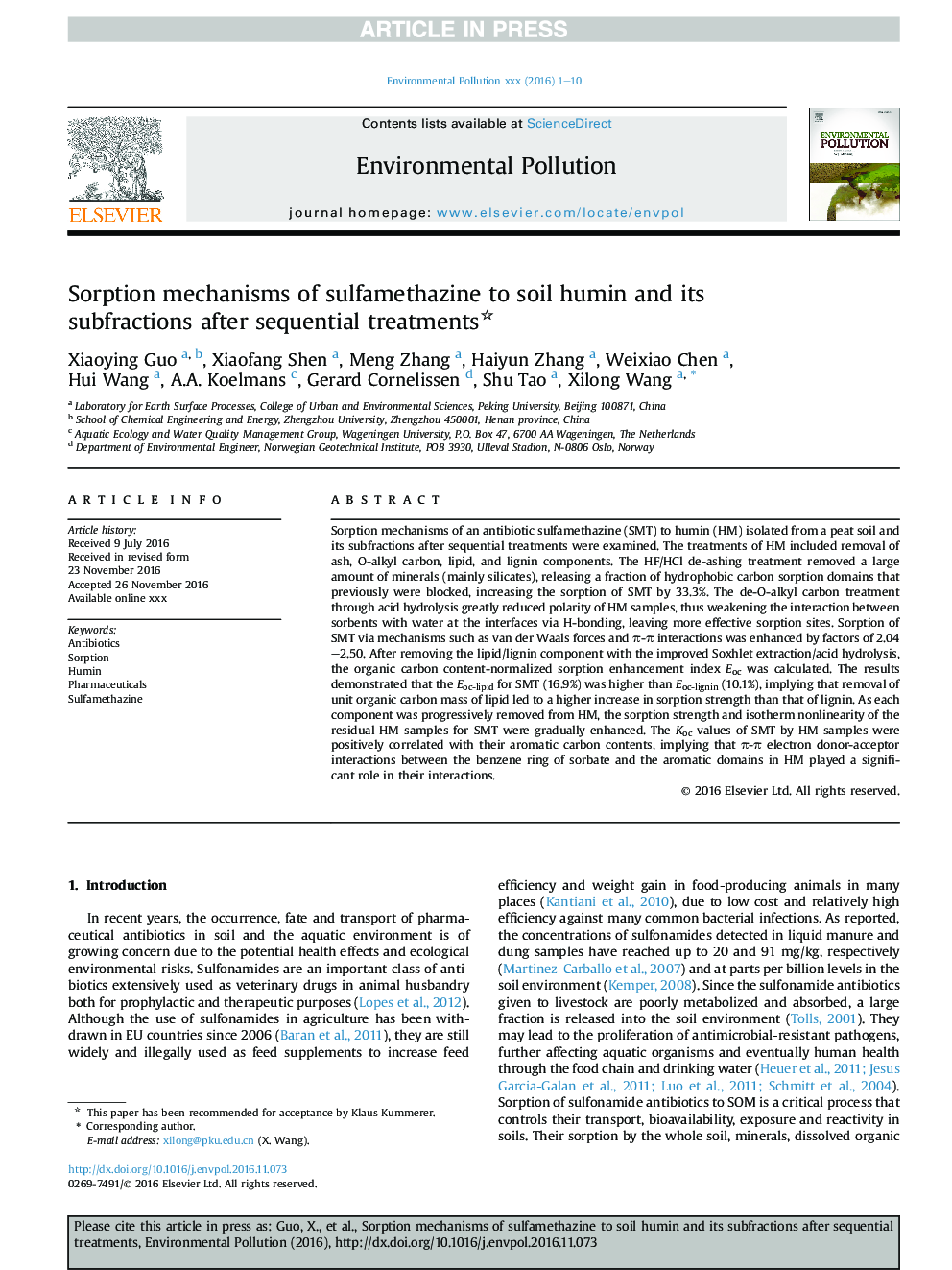 Sorption mechanisms of sulfamethazine to soil humin and its subfractions after sequential treatments