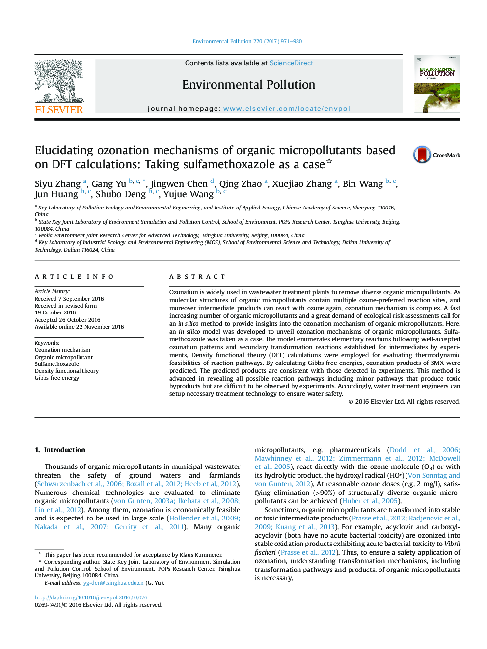 Elucidating ozonation mechanisms of organic micropollutants based on DFT calculations: Taking sulfamethoxazole as a case