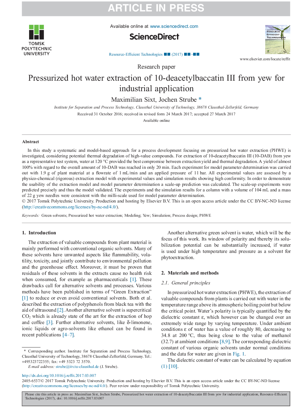 Pressurized hot water extraction of 10-deacetylbaccatin III from yew for industrial application