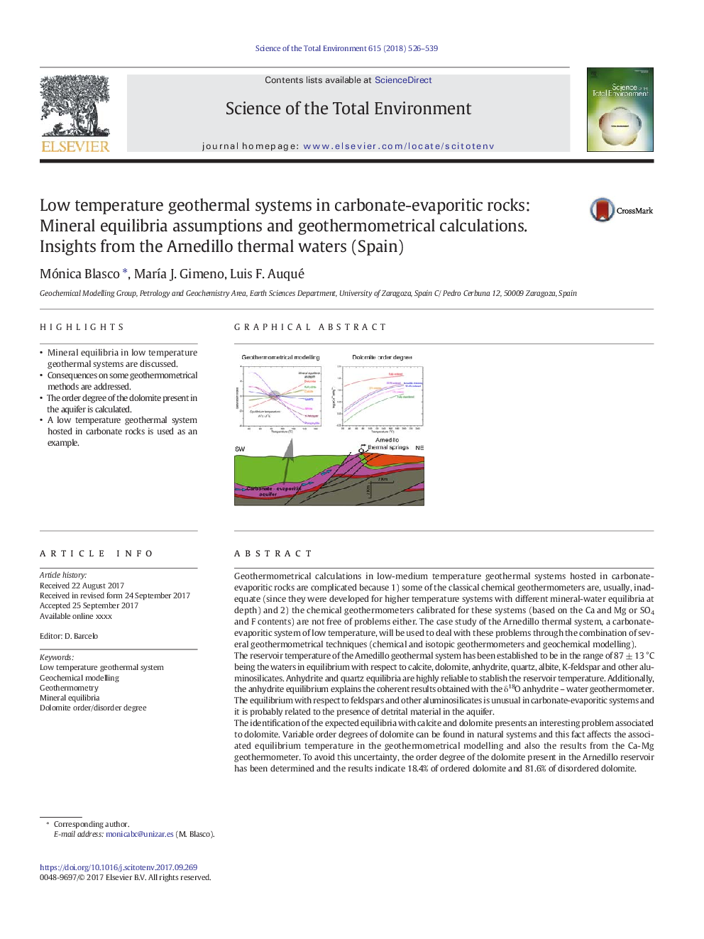 Low temperature geothermal systems in carbonate-evaporitic rocks: Mineral equilibria assumptions and geothermometrical calculations. Insights from the Arnedillo thermal waters (Spain)