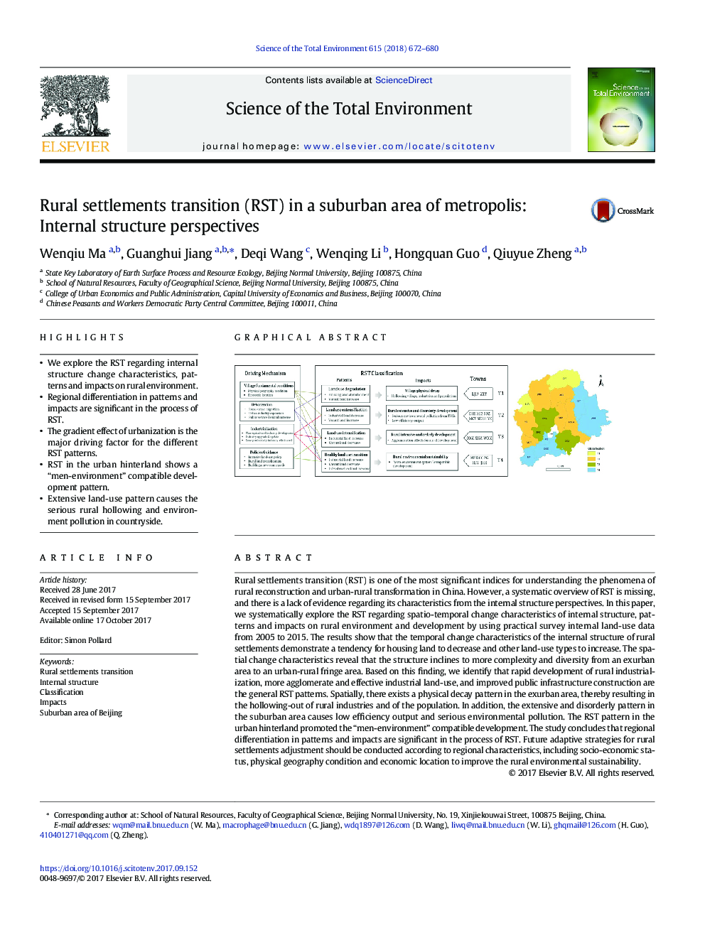 Rural settlements transition (RST) in a suburban area of metropolis: Internal structure perspectives