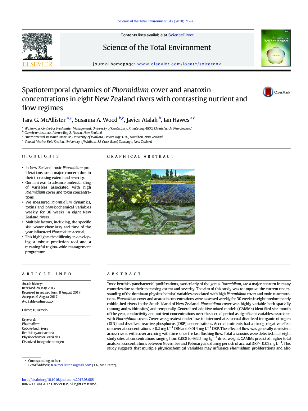 Spatiotemporal dynamics of Phormidium cover and anatoxin concentrations in eight New Zealand rivers with contrasting nutrient and flow regimes