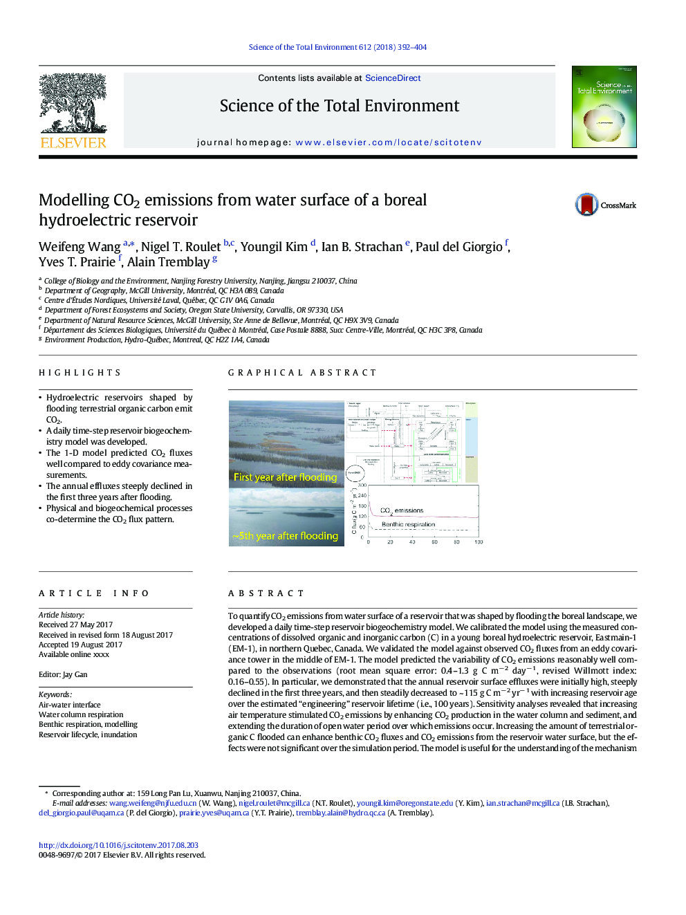 عکس صفحه اول مقاله: Modelling CO2 emissions from water surface of a boreal hydroelectric reservoir Modelling CO2 emissions from water surface of a boreal hydroelectric reservoir