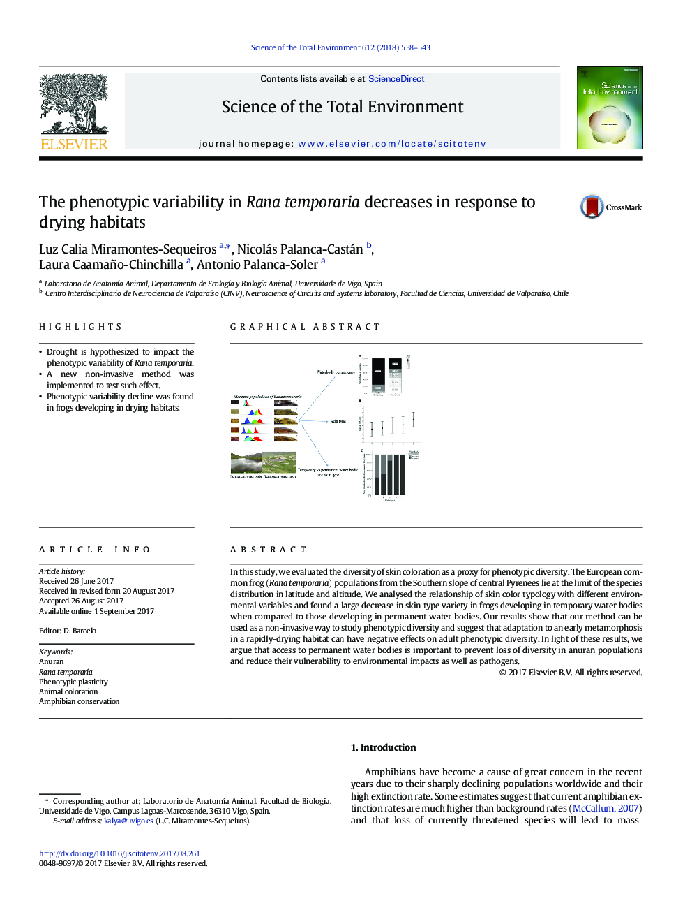 The phenotypic variability in Rana temporaria decreases in response to drying habitats