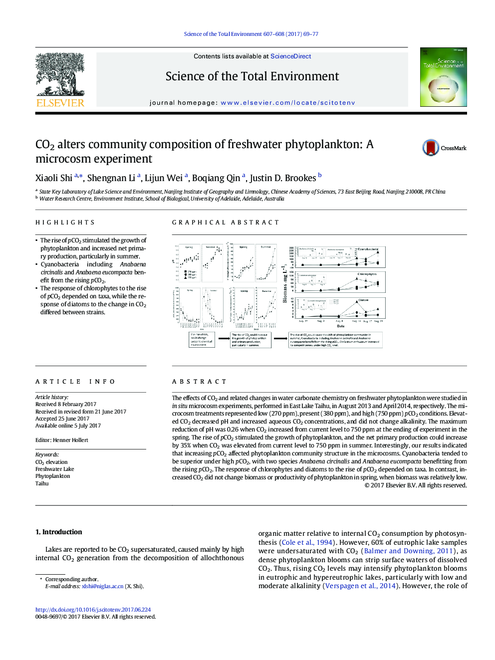 CO2 alters community composition of freshwater phytoplankton: A microcosm experiment