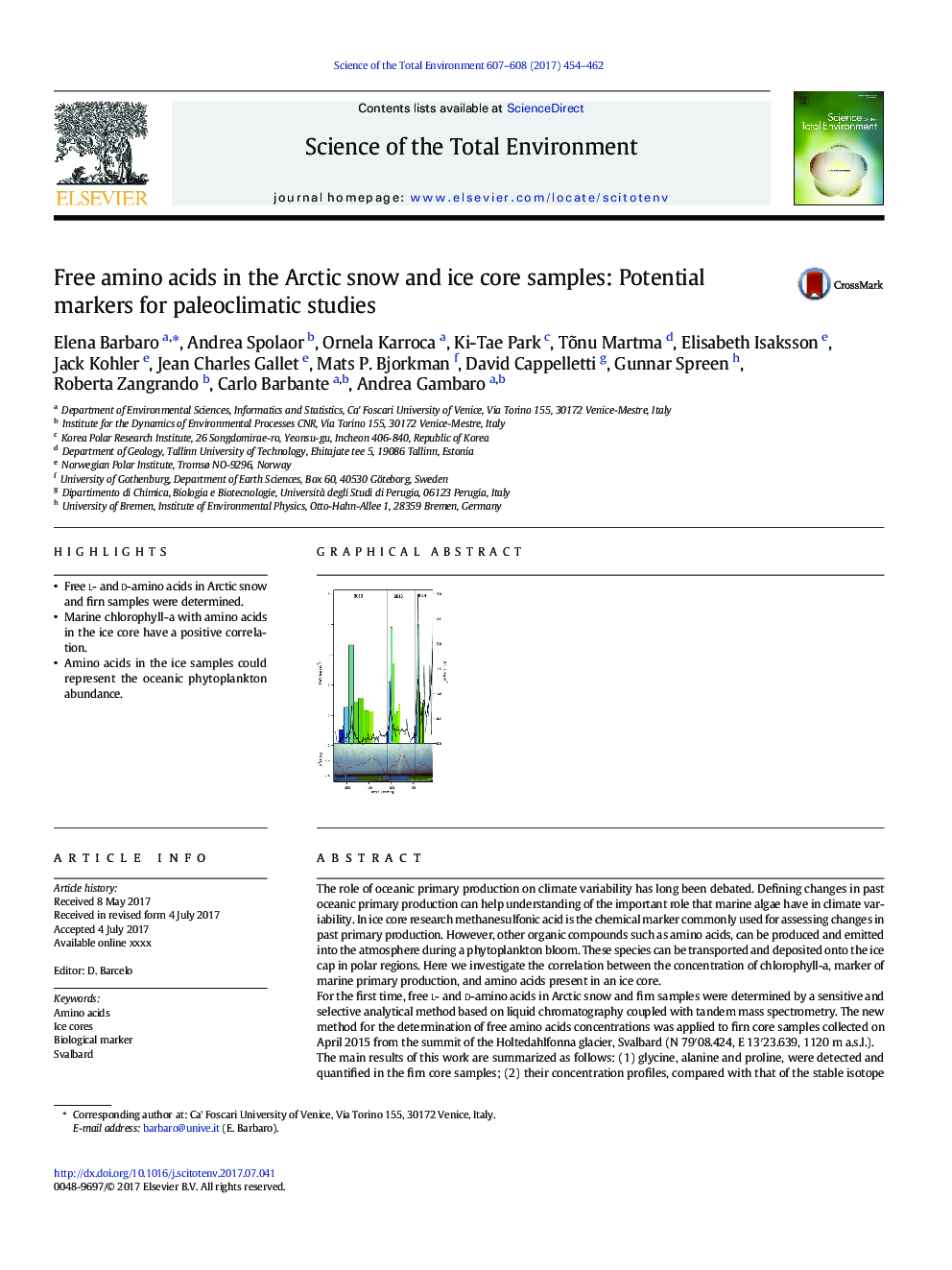 آمینو اسیدهای آزاد در نمونه های برف و هسته ی قطبی قطبی: نشانگرهای بالقوه برای مطالعات پائولو کلماتیک 
