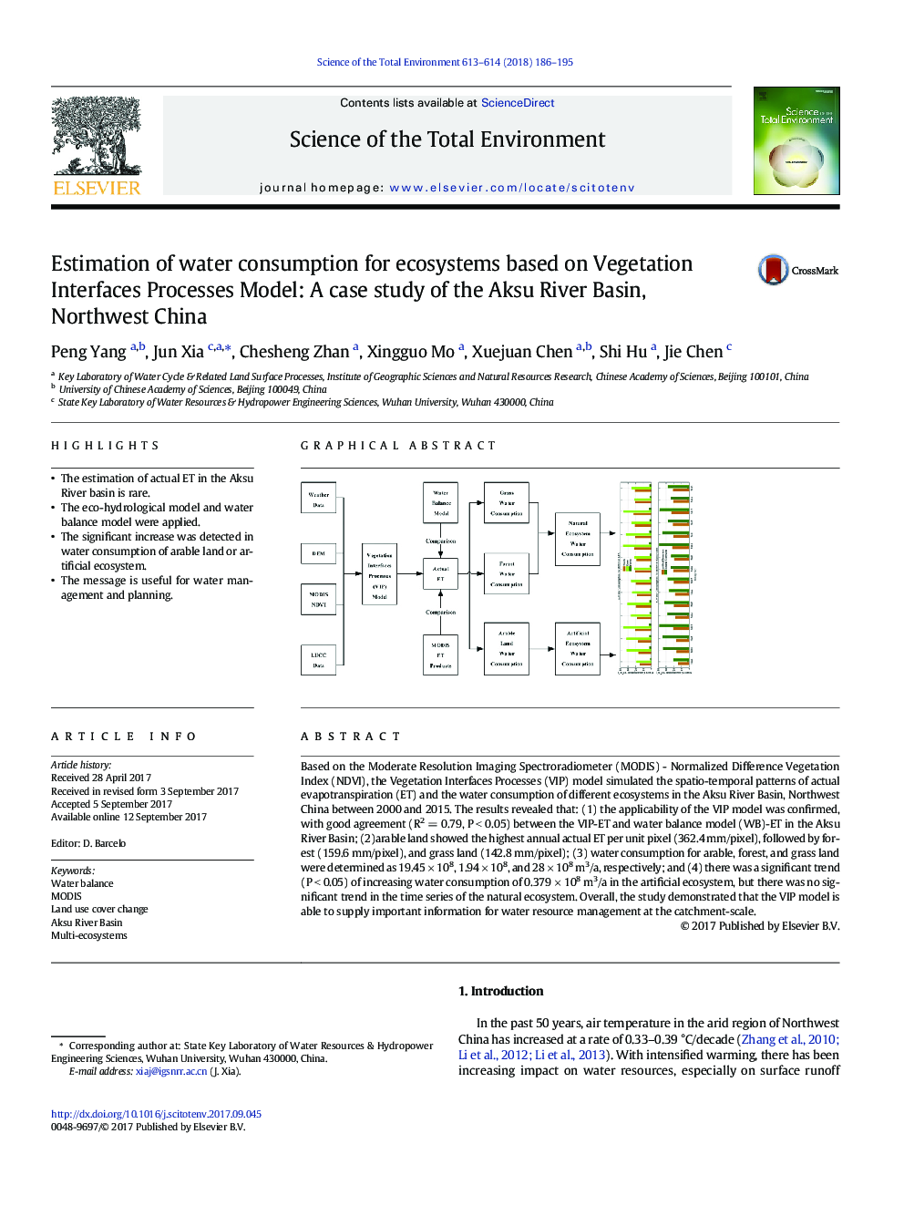 Estimation of water consumption for ecosystems based on Vegetation Interfaces Processes Model: A case study of the Aksu River Basin, Northwest China