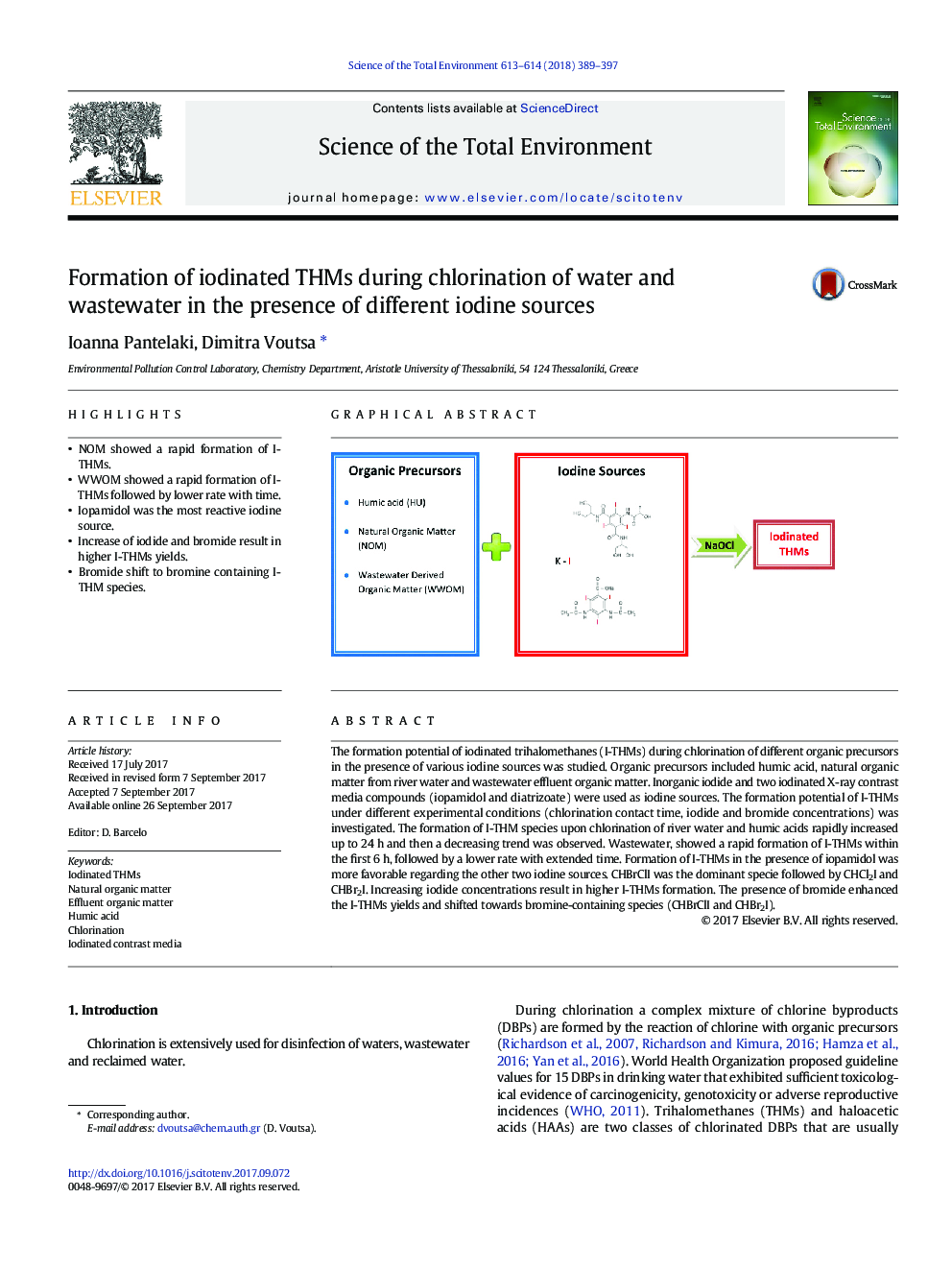Formation of iodinated THMs during chlorination of water and wastewater in the presence of different iodine sources