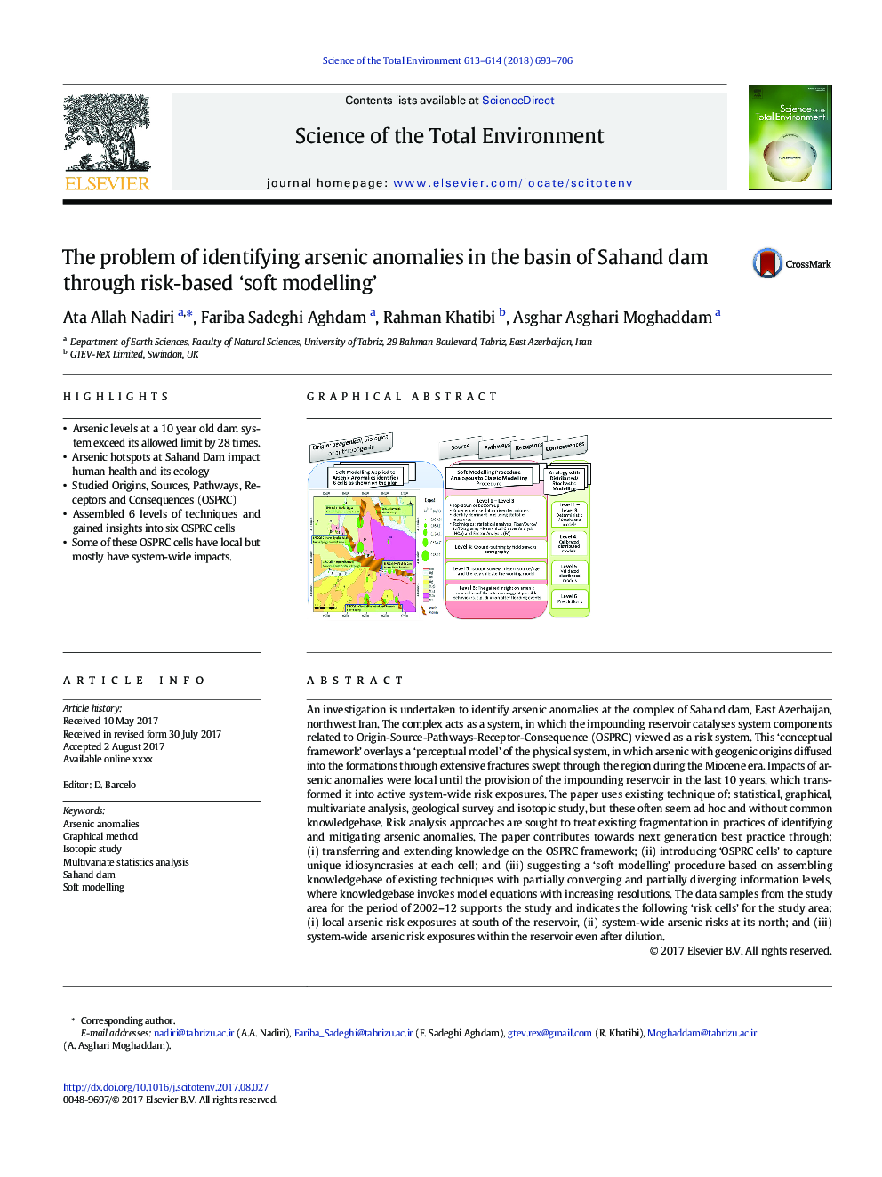 The problem of identifying arsenic anomalies in the basin of Sahand dam through risk-based 'soft modelling'