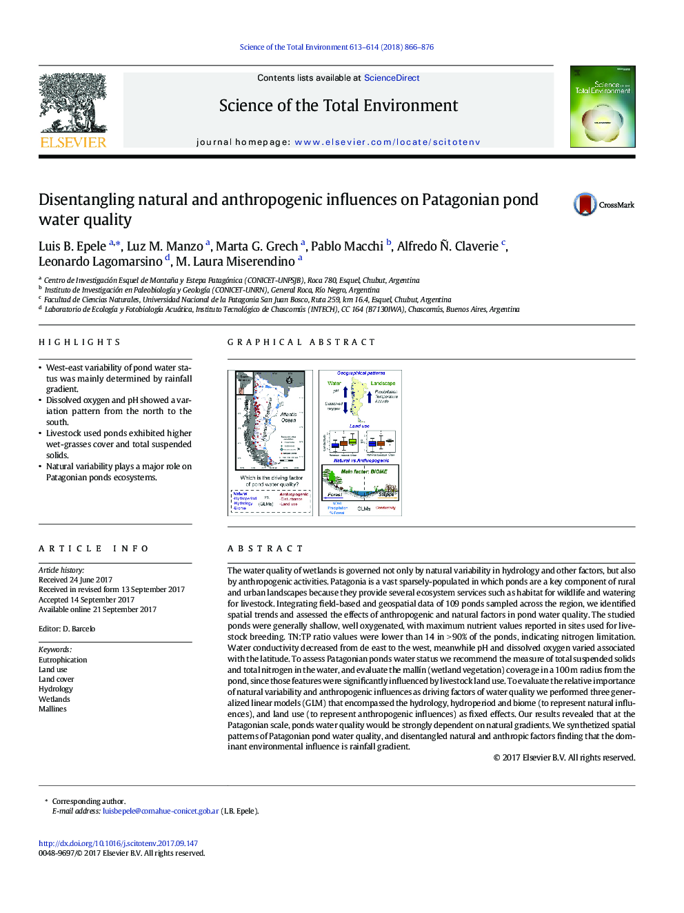 Disentangling natural and anthropogenic influences on Patagonian pond water quality