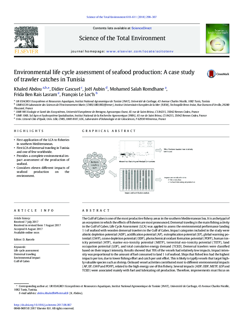 Environmental life cycle assessment of seafood production: A case study of trawler catches in Tunisia