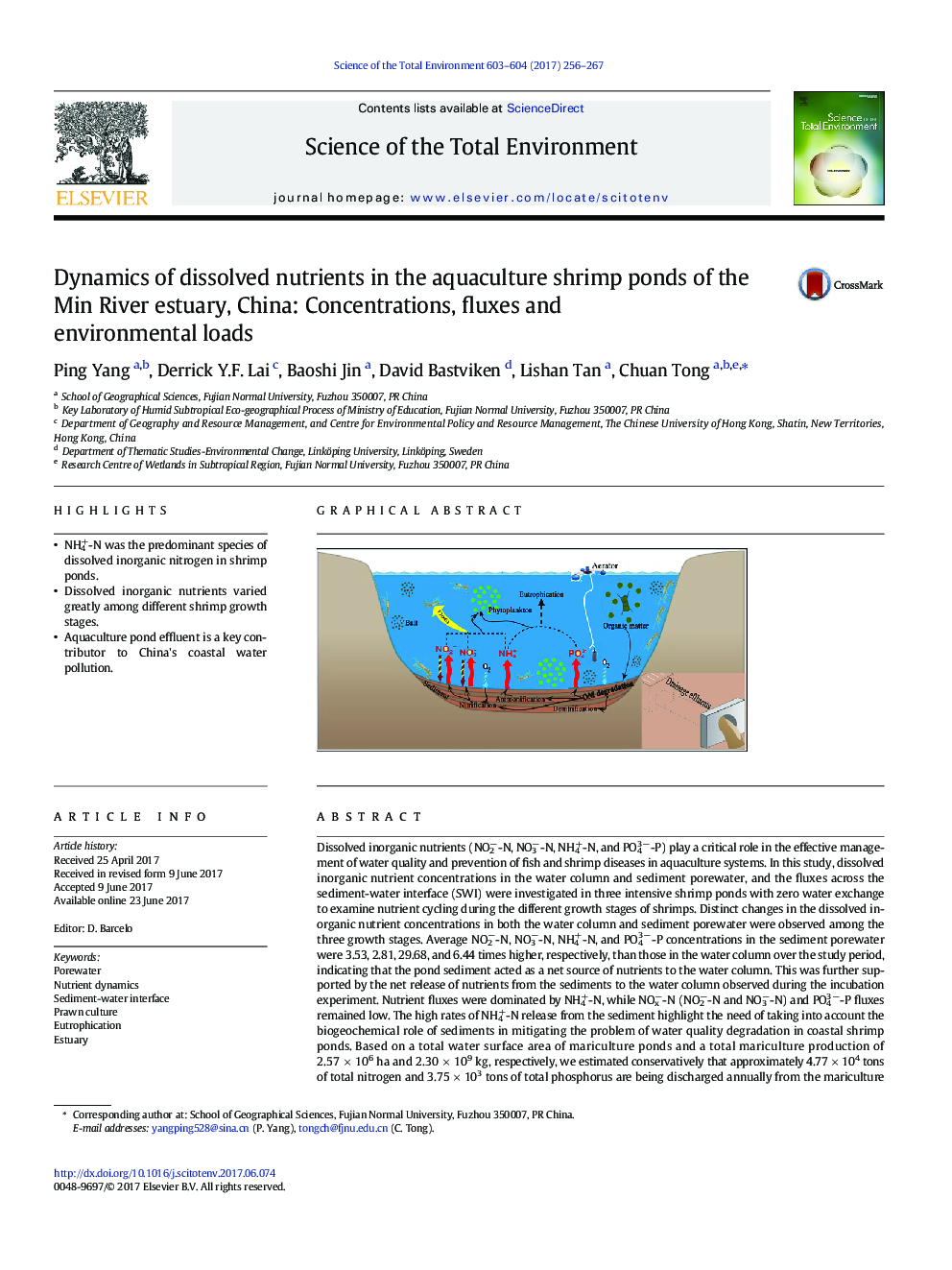 Dynamics of dissolved nutrients in the aquaculture shrimp ponds of the Min River estuary, China: Concentrations, fluxes and environmental loads