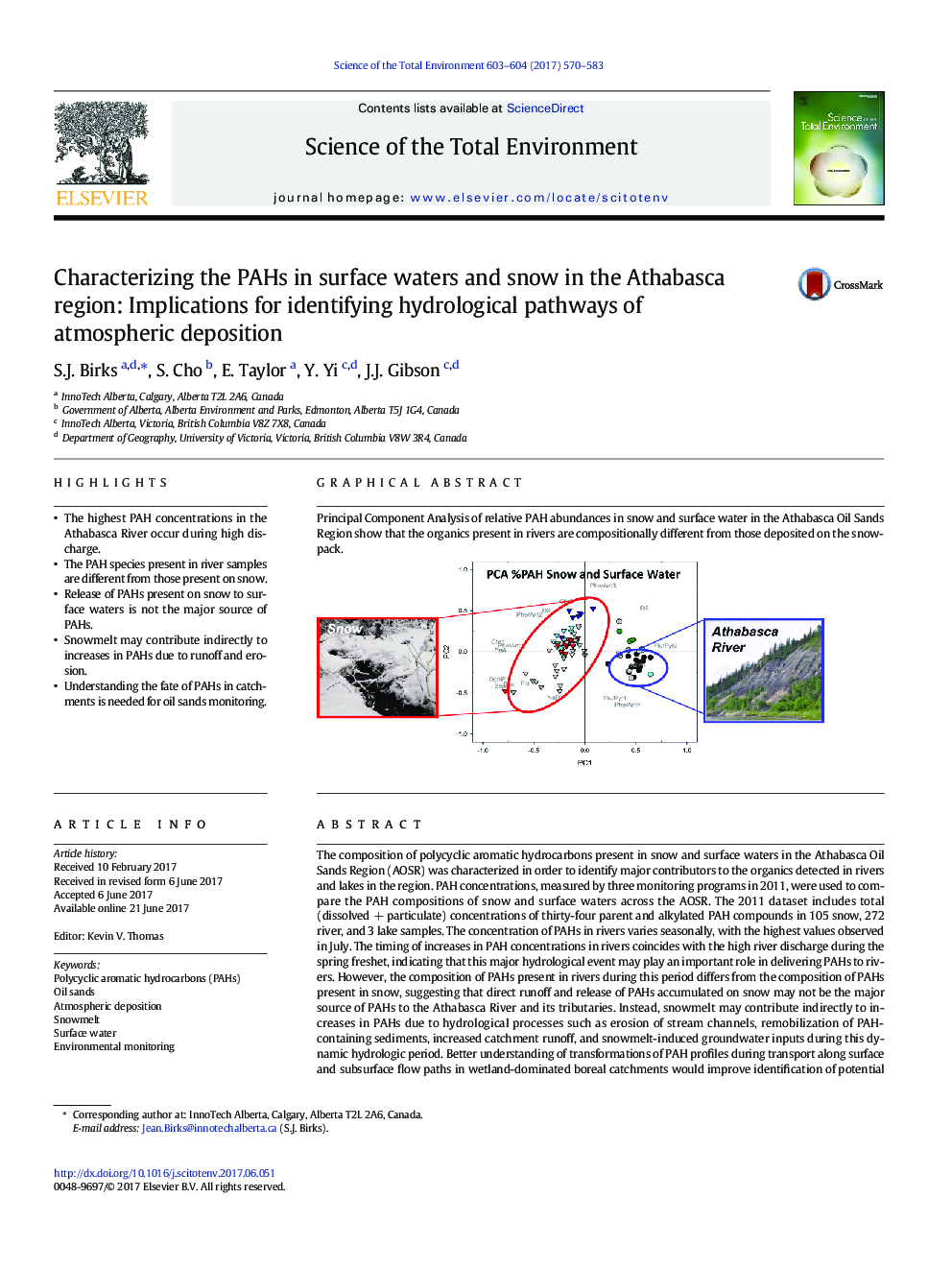 Characterizing the PAHs in surface waters and snow in the Athabasca region: Implications for identifying hydrological pathways of atmospheric deposition