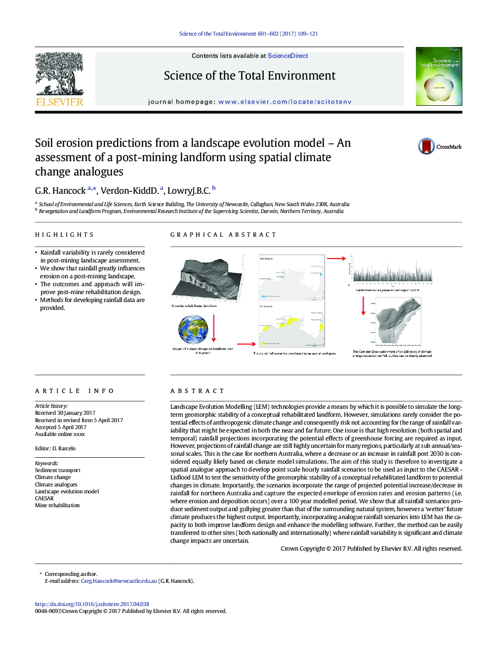 پیش بینی فرسایش خاک از یک مدل تکامل چشم انداز - ارزیابی یک شکل زمین بعد از معدن با استفاده از آنالوگهای تغییرات آب و هوایی فضایی 