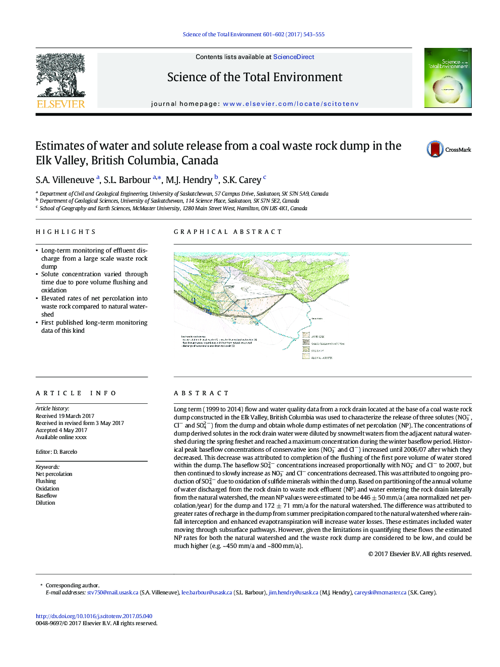 Estimates of water and solute release from a coal waste rock dump in the Elk Valley, British Columbia, Canada