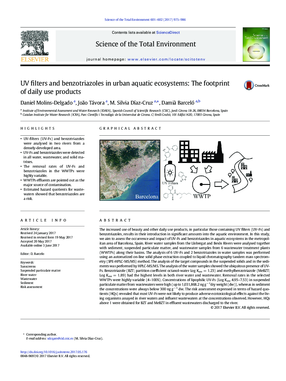 UV filters and benzotriazoles in urban aquatic ecosystems: The footprint of daily use products