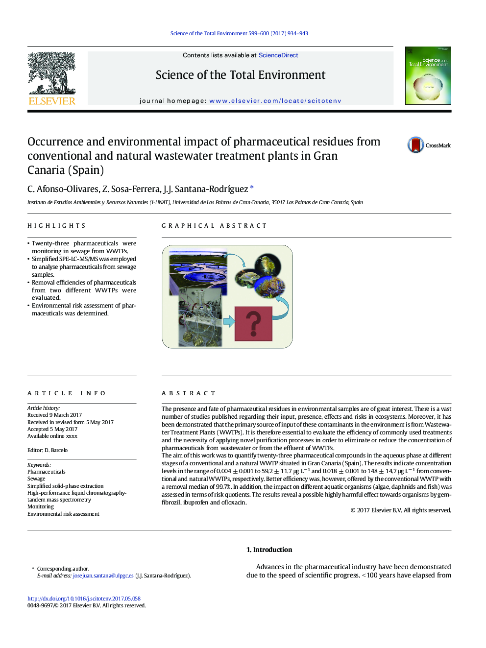 Occurrence and environmental impact of pharmaceutical residues from conventional and natural wastewater treatment plants in Gran Canaria (Spain)