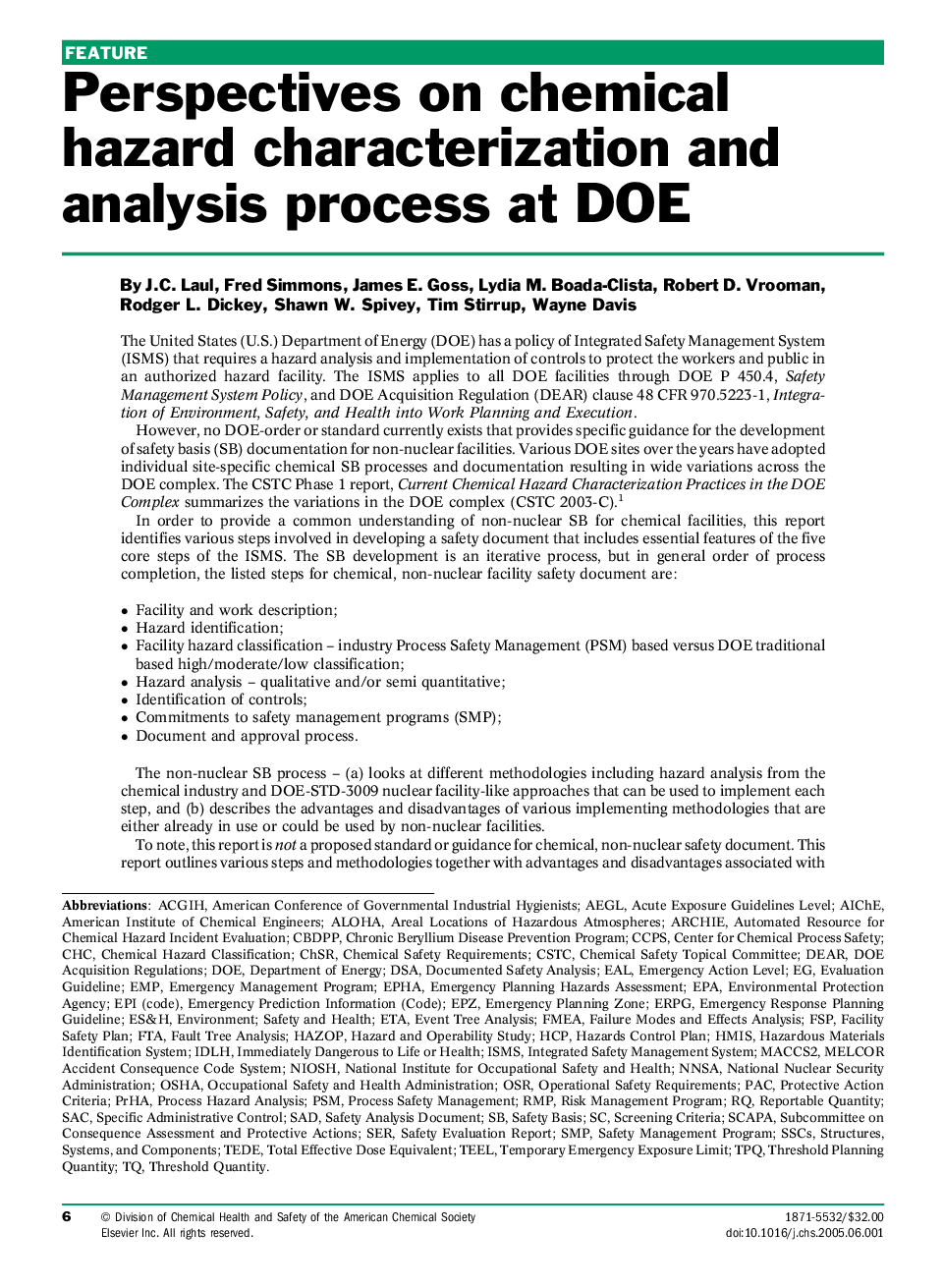Perspectives on chemical hazard characterization and analysis process at DOE