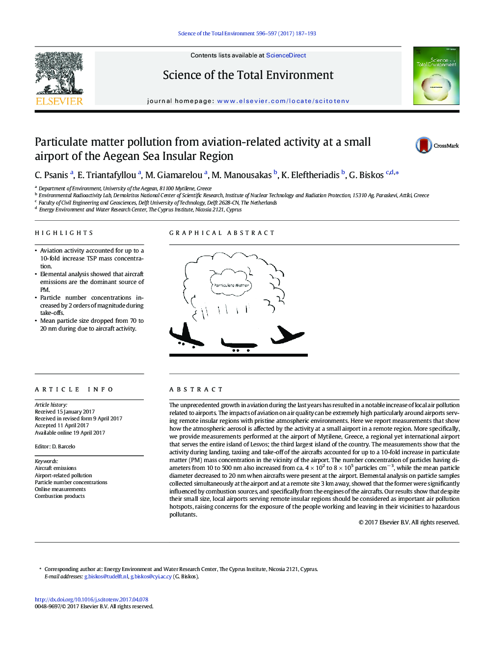 Particulate matter pollution from aviation-related activity at a small airport of the Aegean Sea Insular Region