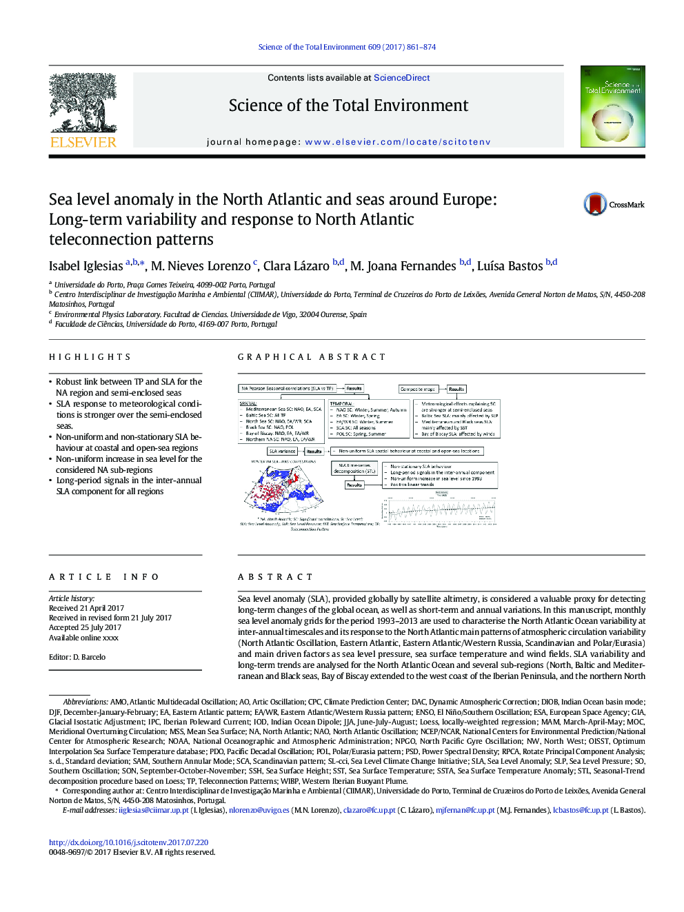 Sea level anomaly in the North Atlantic and seas around Europe: Long-term variability and response to North Atlantic teleconnection patterns