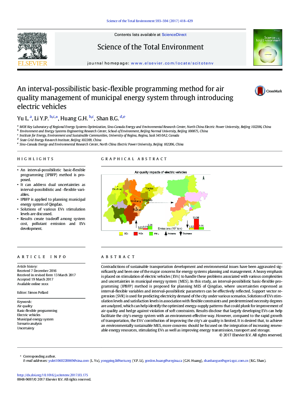 An interval-possibilistic basic-flexible programming method for air quality management of municipal energy system through introducing electric vehicles