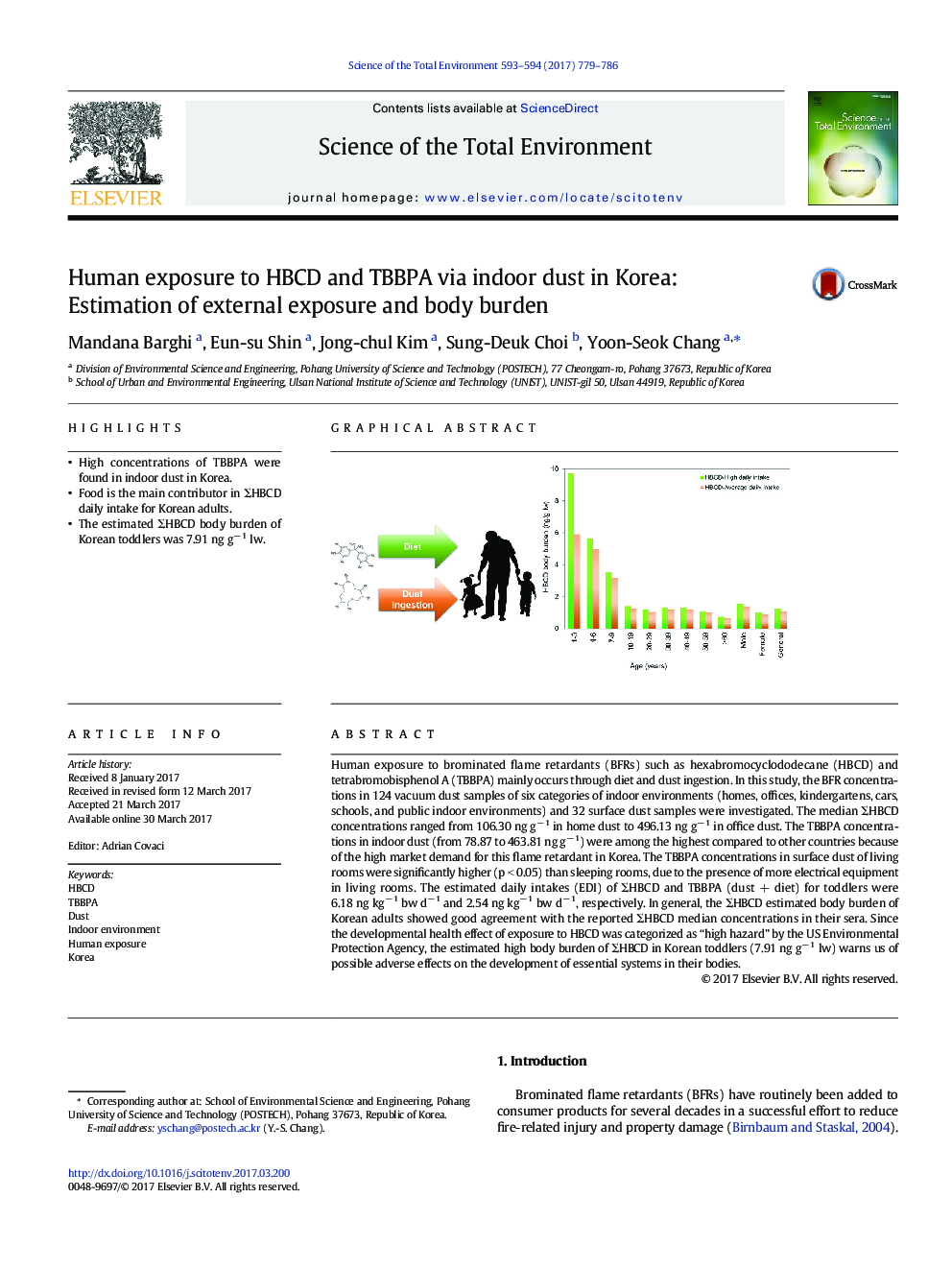 Human exposure to HBCD and TBBPA via indoor dust in Korea: Estimation of external exposure and body burden