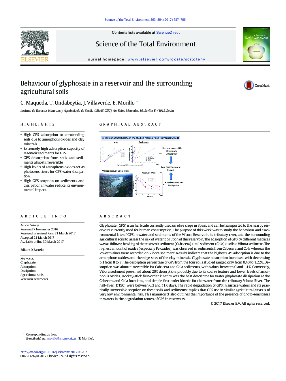 Behaviour of glyphosate in a reservoir and the surrounding agricultural soils