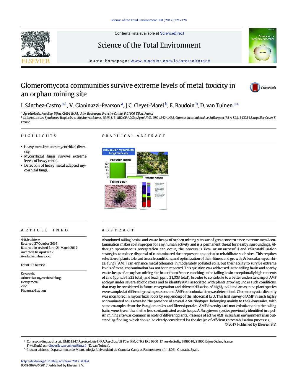 Glomeromycota communities survive extreme levels of metal toxicity in an orphan mining site