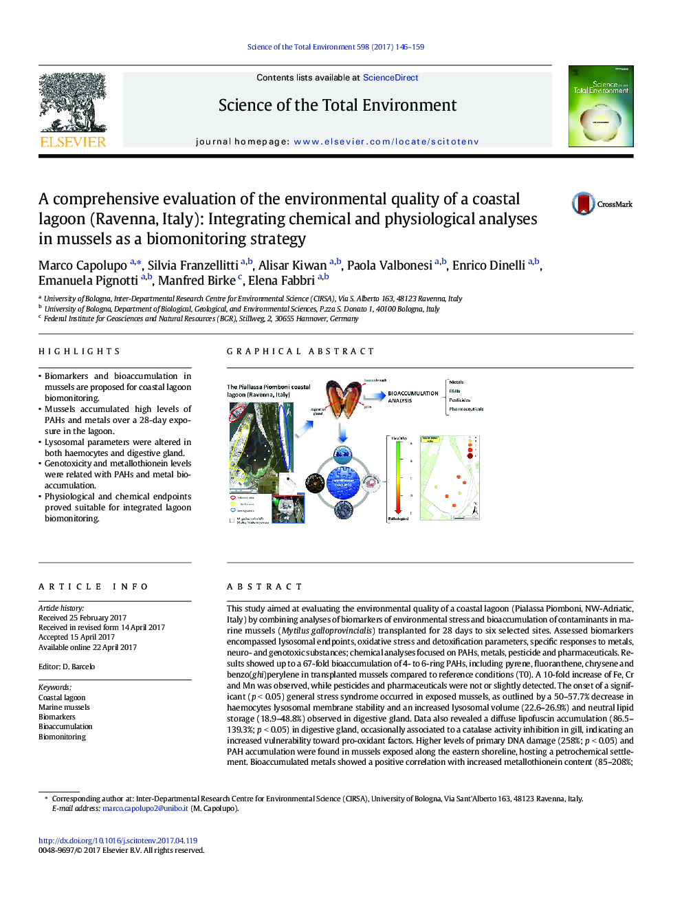 A comprehensive evaluation of the environmental quality of a coastal lagoon (Ravenna, Italy): Integrating chemical and physiological analyses in mussels as a biomonitoring strategy