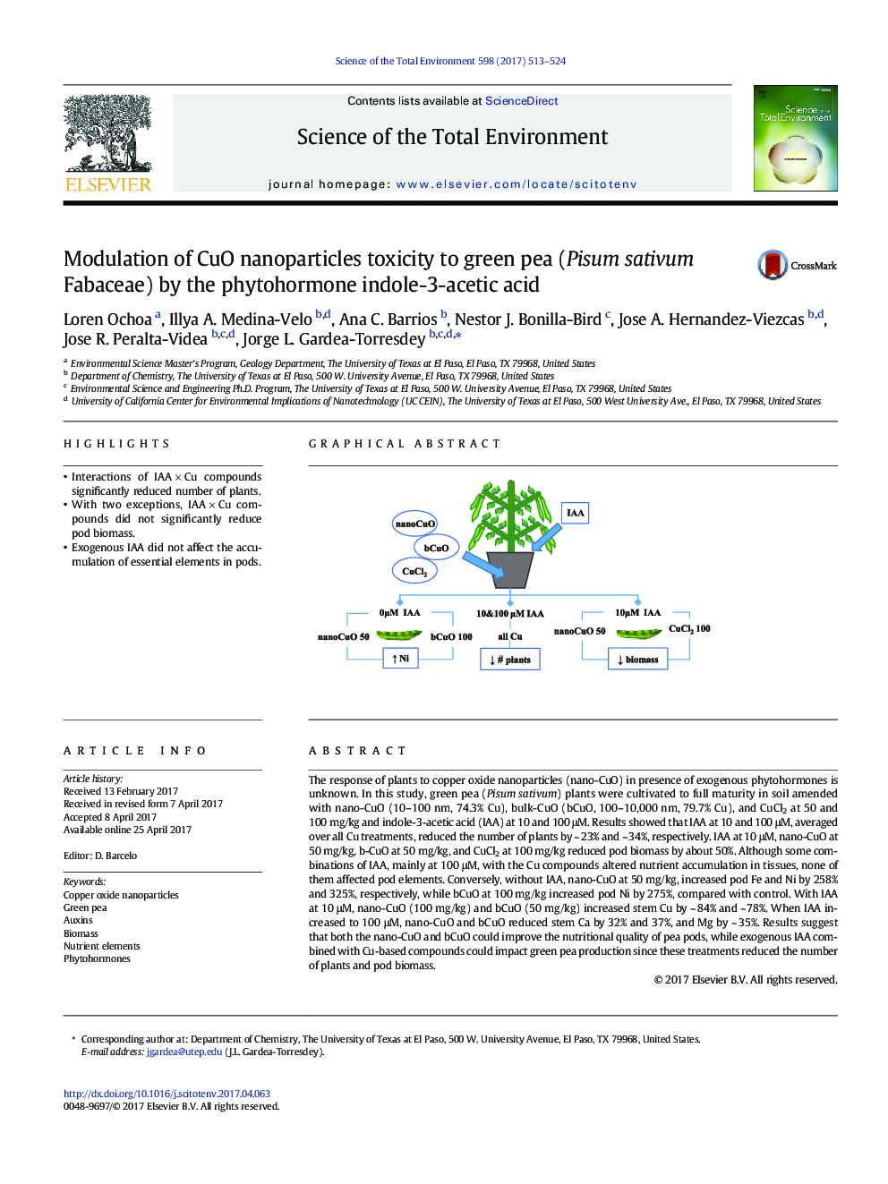 Modulation of CuO nanoparticles toxicity to green pea (Pisum sativum Fabaceae) by the phytohormone indole-3-acetic acid