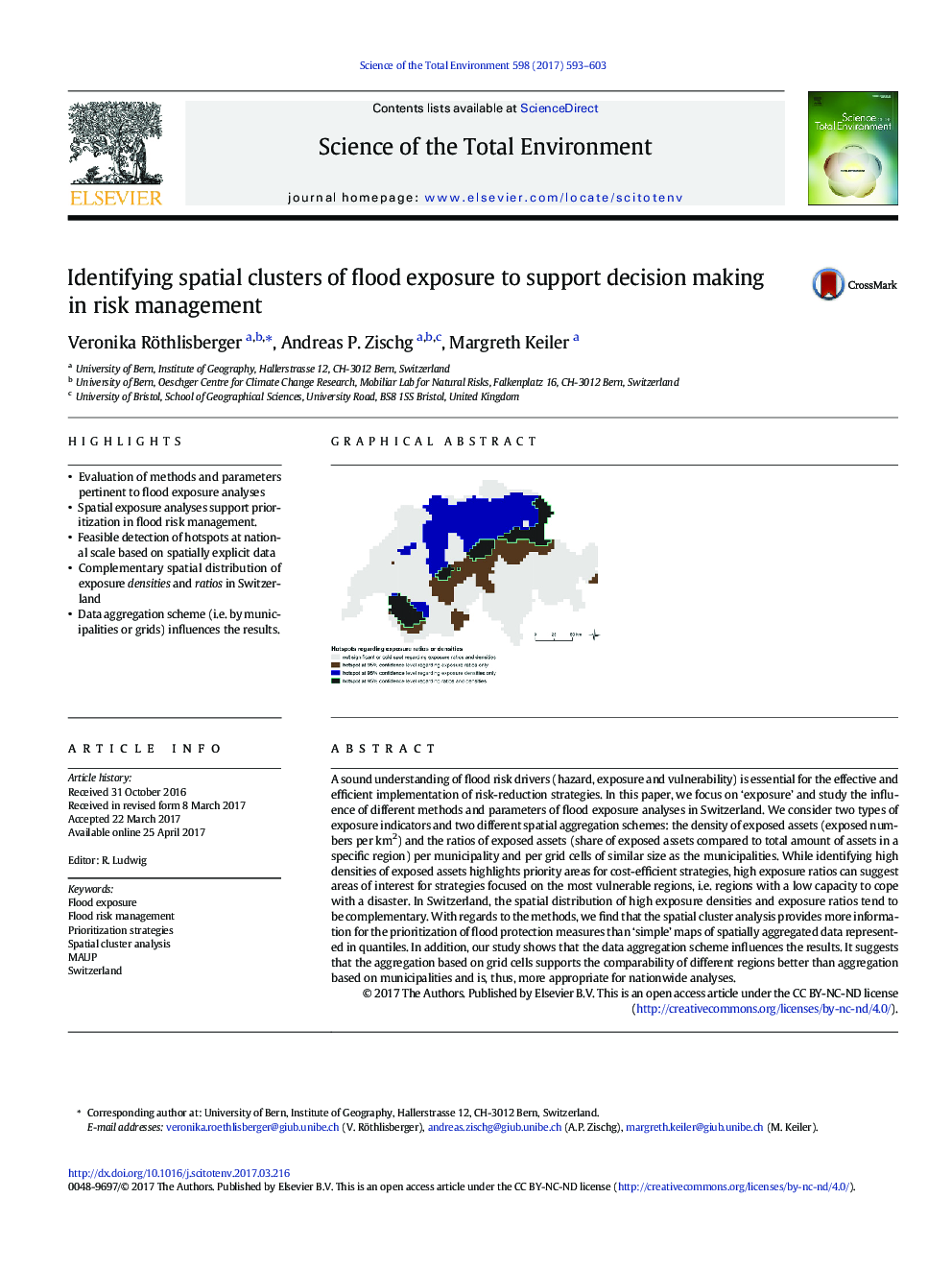 Identifying spatial clusters of flood exposure to support decision making in risk management