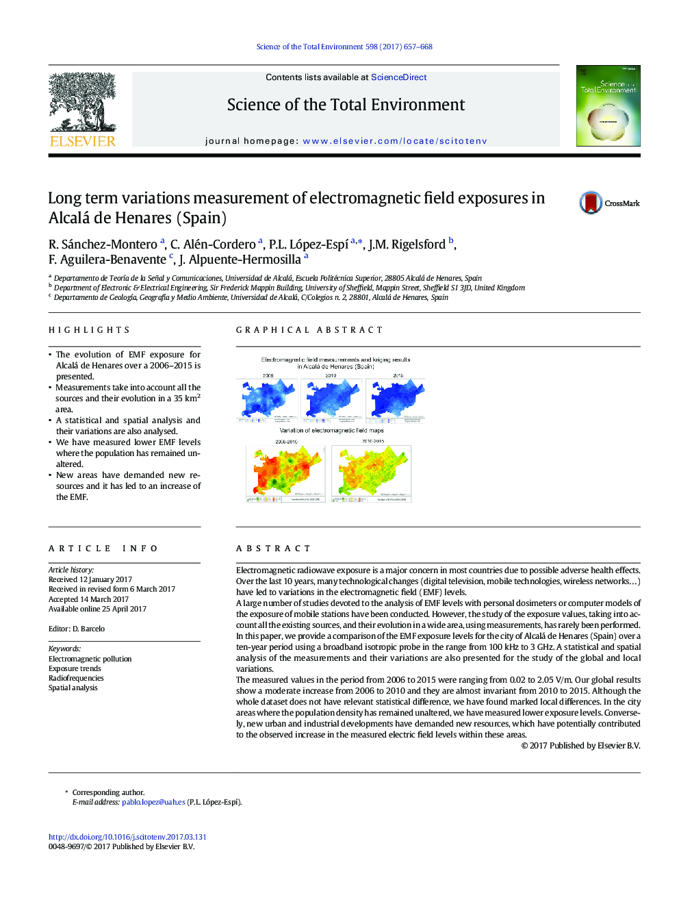 Long term variations measurement of electromagnetic field exposures in Alcalá de Henares (Spain)