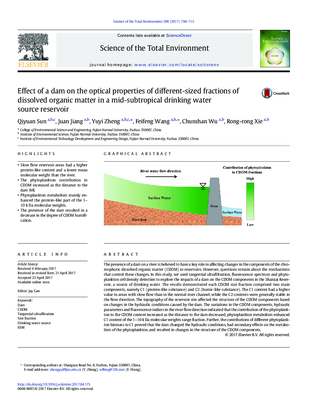اثر سد بر خواص اپتیکی کسرهای مختلف ماده آلی محلول در یک مخزن منبع آب آشامیدنی نیمه گرمسیری 