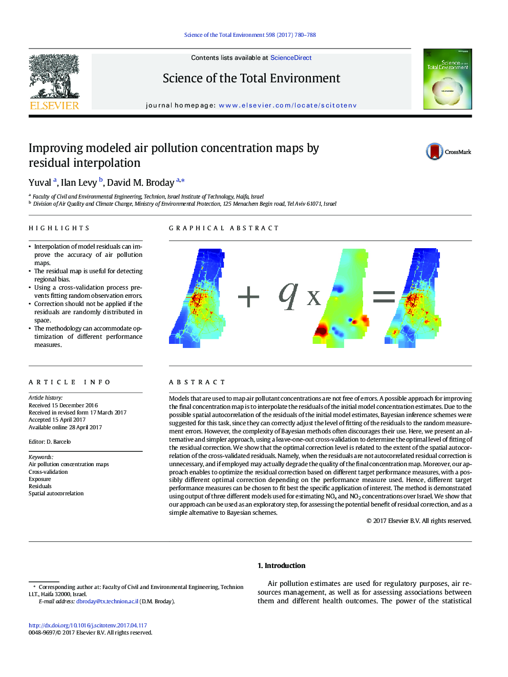 Improving modeled air pollution concentration maps by residual interpolation