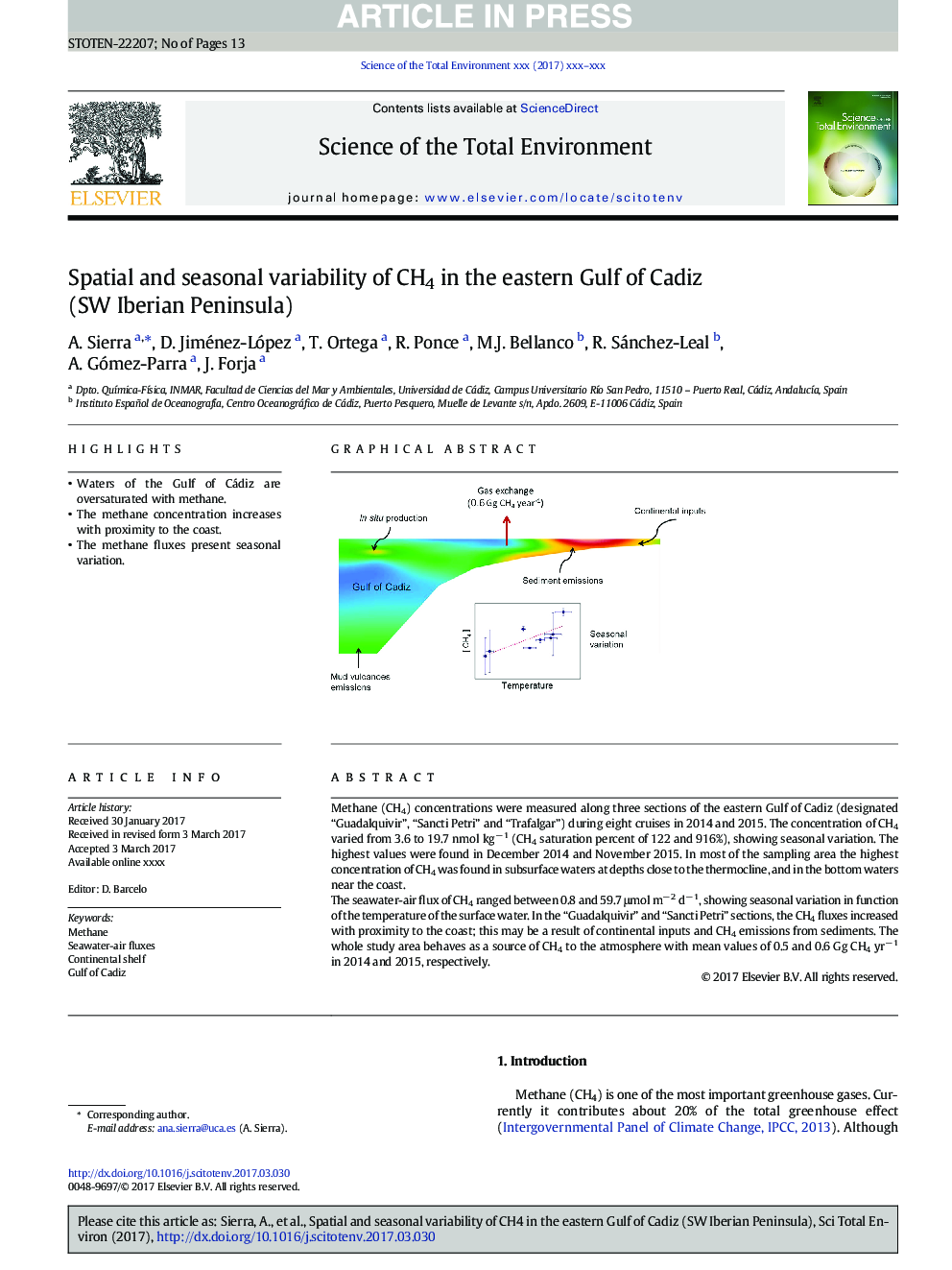 Spatial and seasonal variability of CH4 in the eastern Gulf of Cadiz (SW Iberian Peninsula)