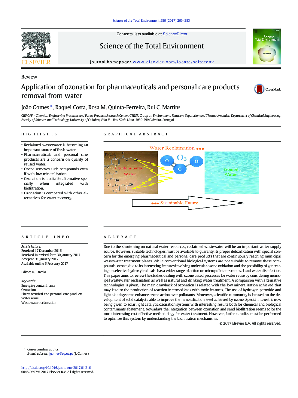 Application of ozonation for pharmaceuticals and personal care products removal from water