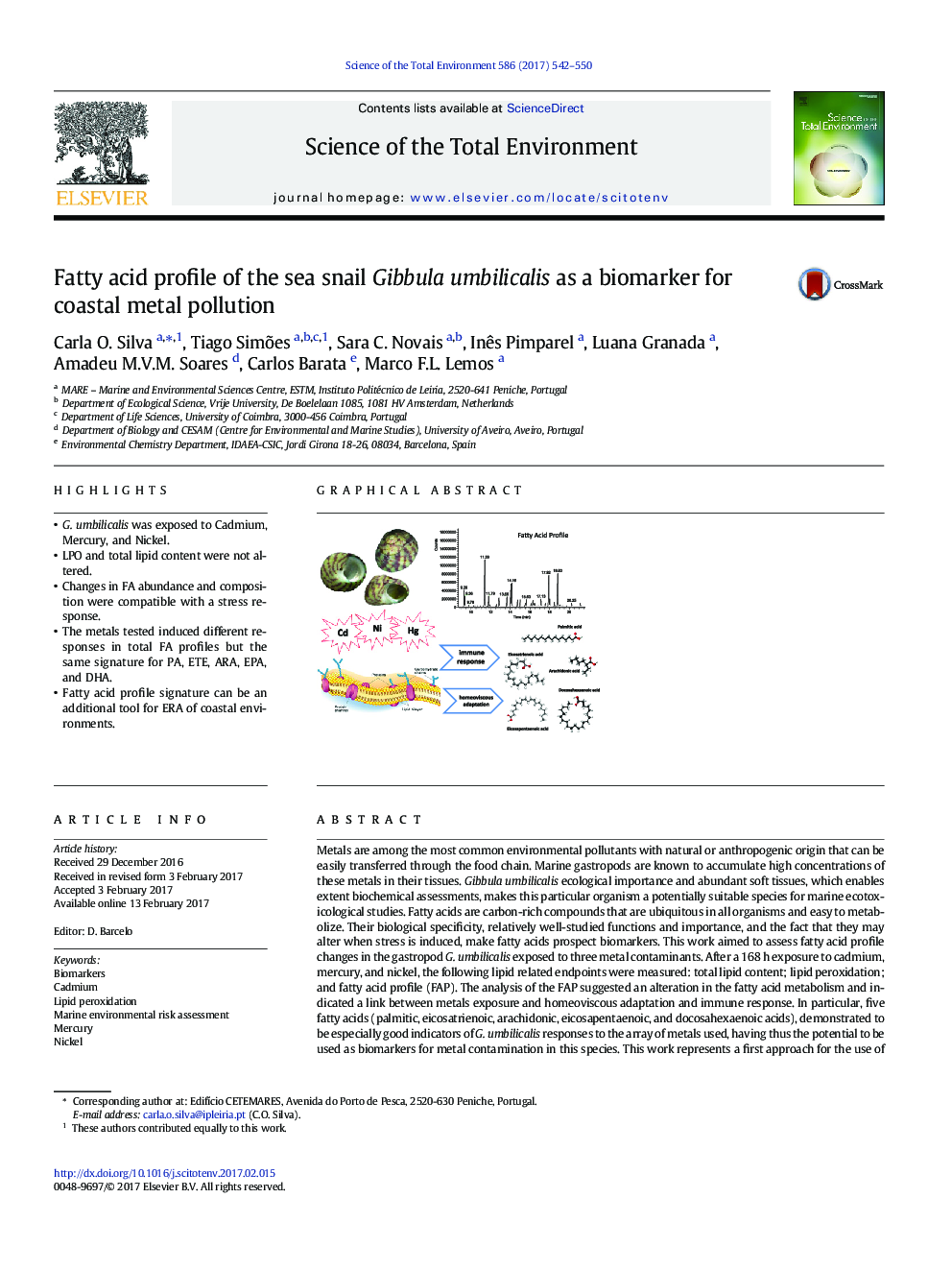 Fatty acid profile of the sea snail Gibbula umbilicalis as a biomarker for coastal metal pollution