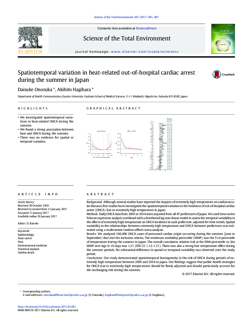 Spatiotemporal variation in heat-related out-of-hospital cardiac arrest during the summer in Japan